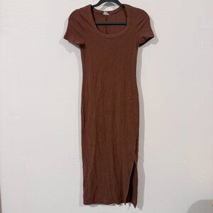 Cotton On Ribbed Side Slit Dress Women’s Size S Brown Short Sleeve 92% Cotton